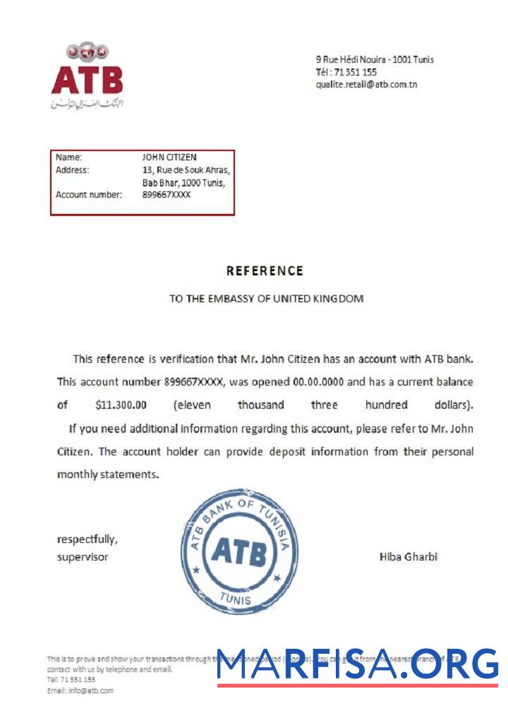 Downloadable Tunisia ATB reference real example